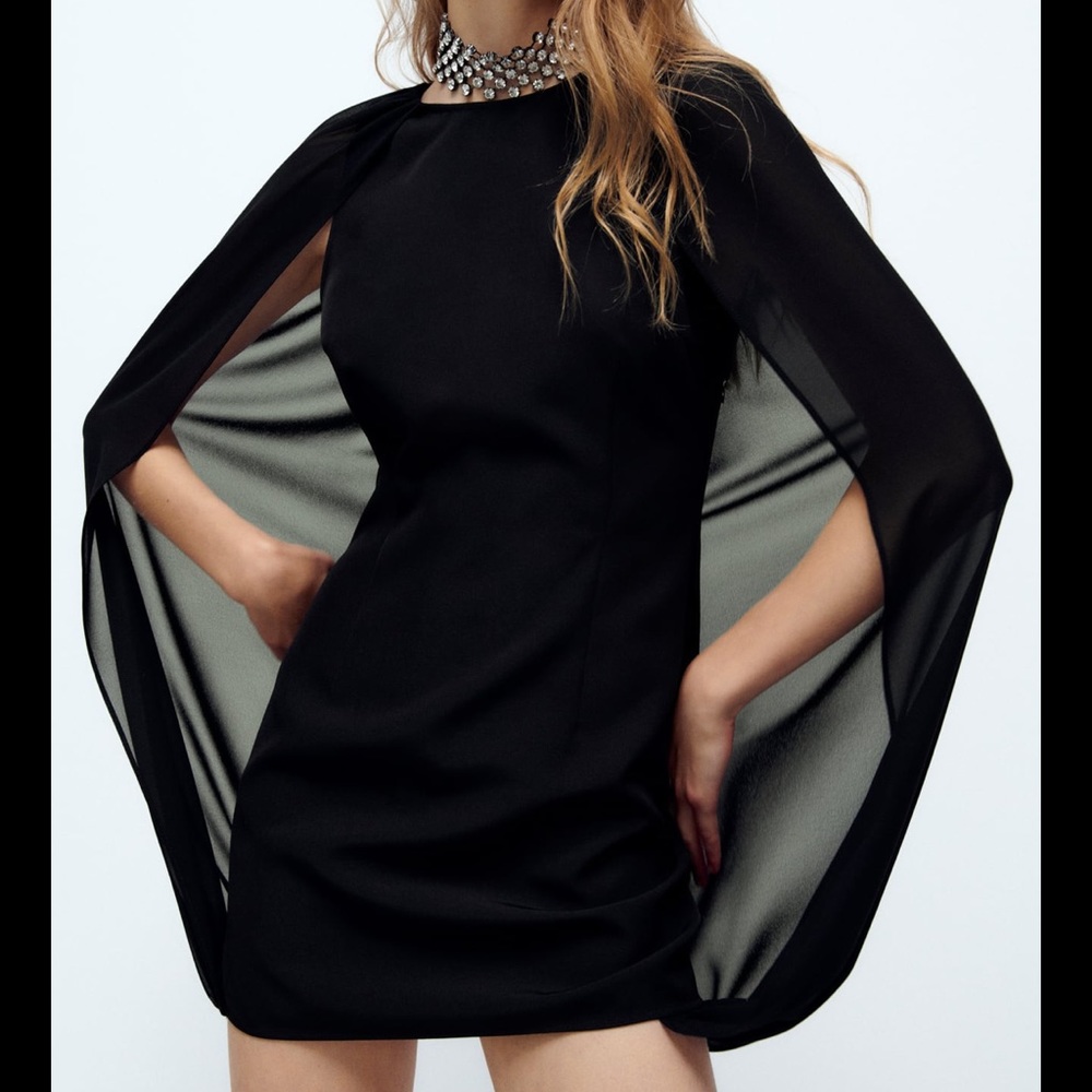 Zara cape sleeve mini dress black